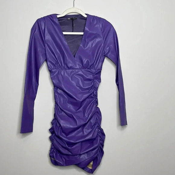 Zara Purple Faux Leather Dress - Picture 5 of 11